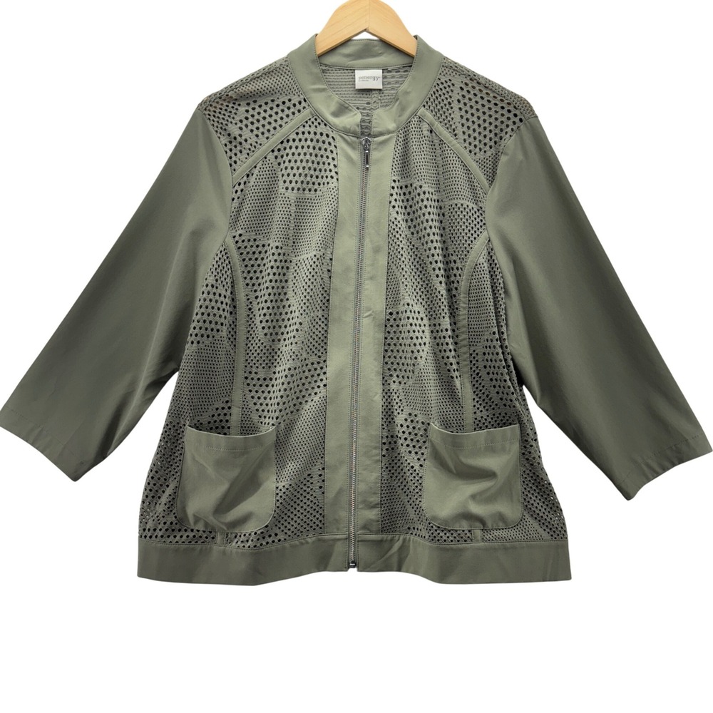 Chicos Zenergy Womens Green Perforated Mesh Jacket Zip Up Lightweight XL‎